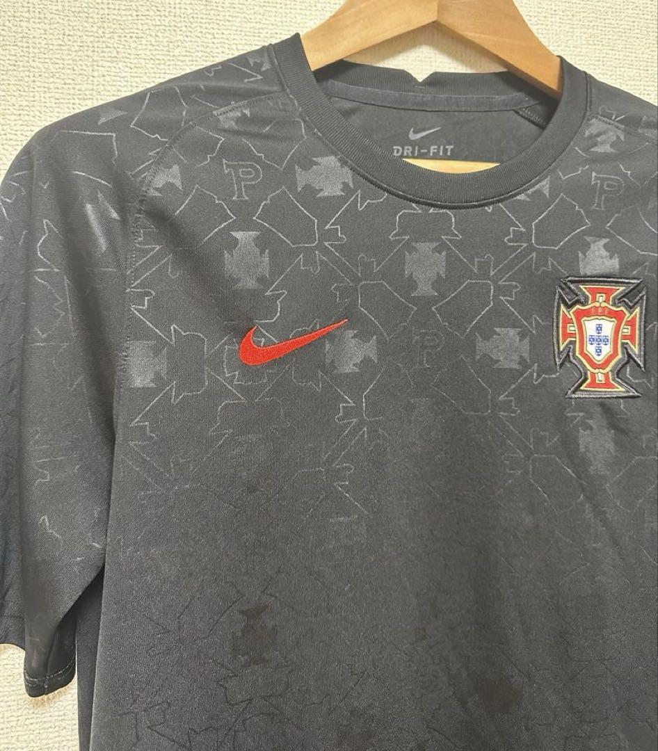 極美品 Nike ナイキ ポルトガル代表 ゲームシャツ M ブラック 刺繍ロゴ