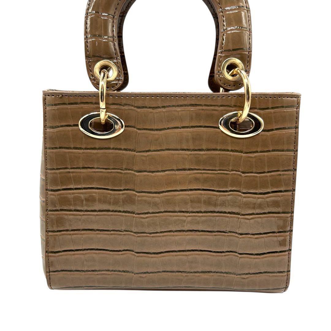 良品 1166 ハンドバッグ 2way クロコ型押し チェーンショルダー