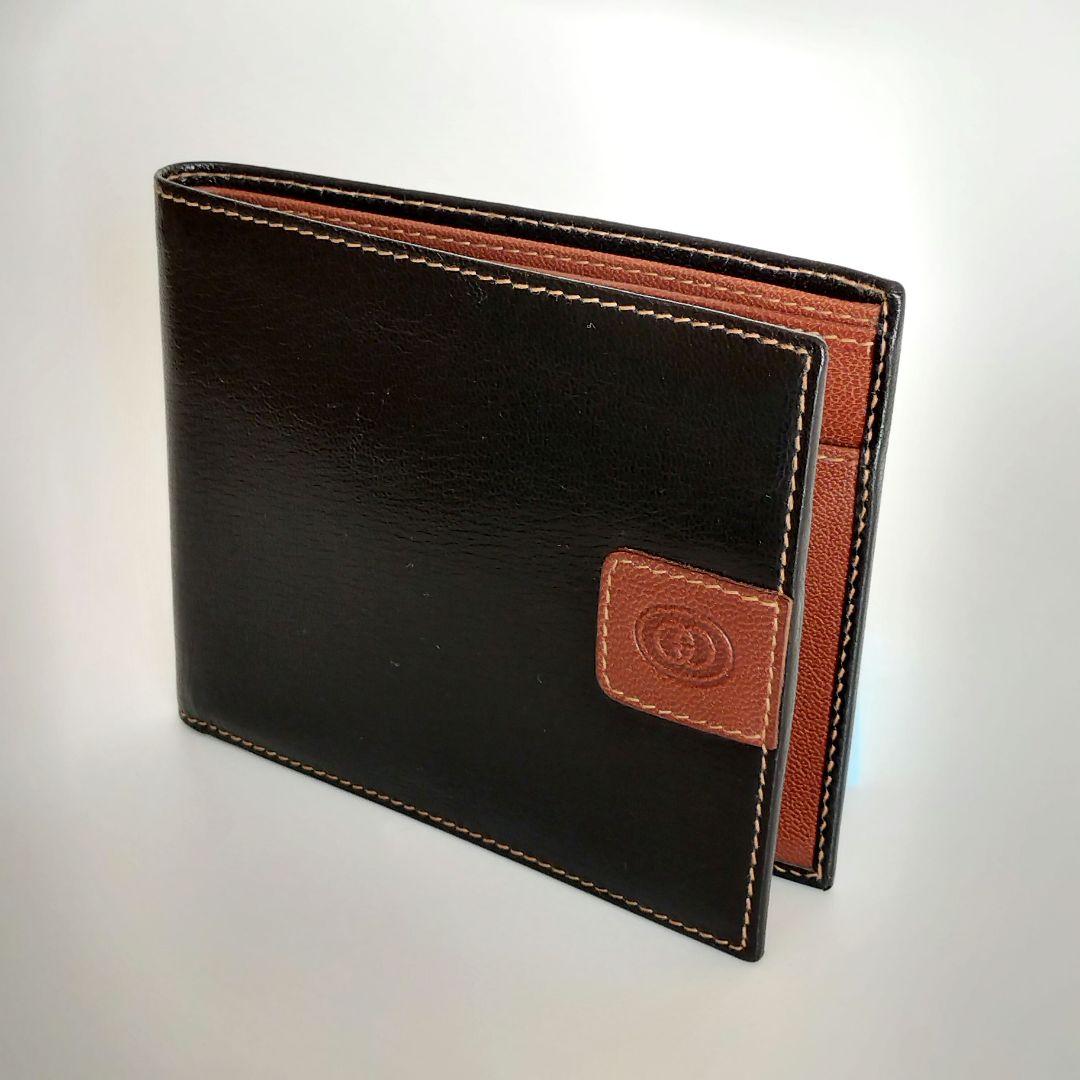 美品 GUCCI オールドグッチ 二つ折り財布 レザー ブラック 黒 パスケース