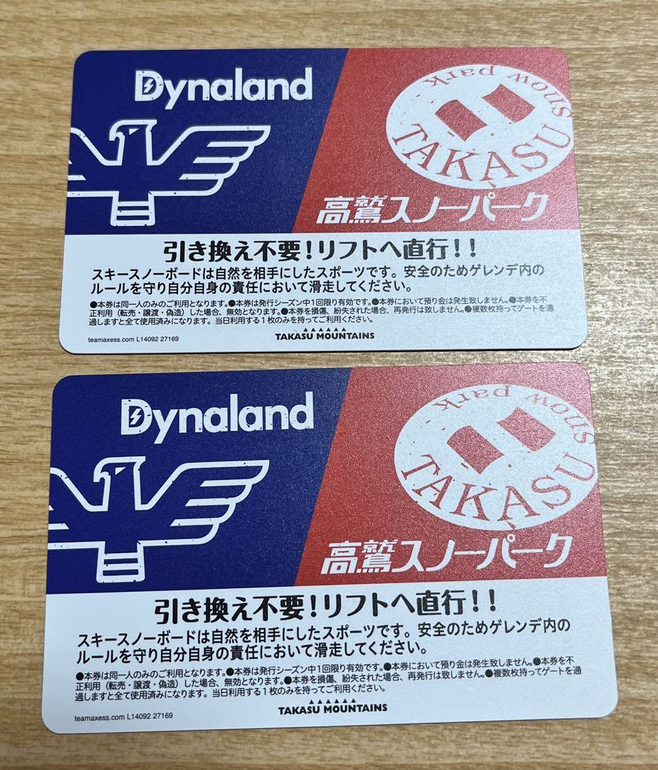 高鷲スノーパーク&ダイナランド　1日リフト券2枚セット