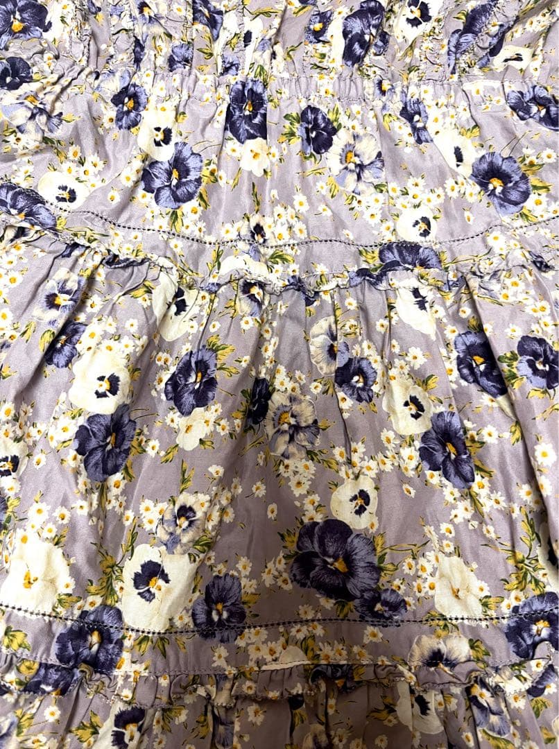 PINK HOUSE 花柄ティアードロングワンピース ピコフリル 綿ローン