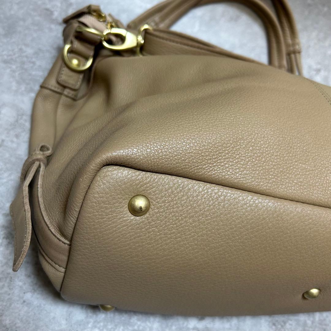 美品【ear】イア パピヨネ レザー 2WAYバッグ シボベージュ