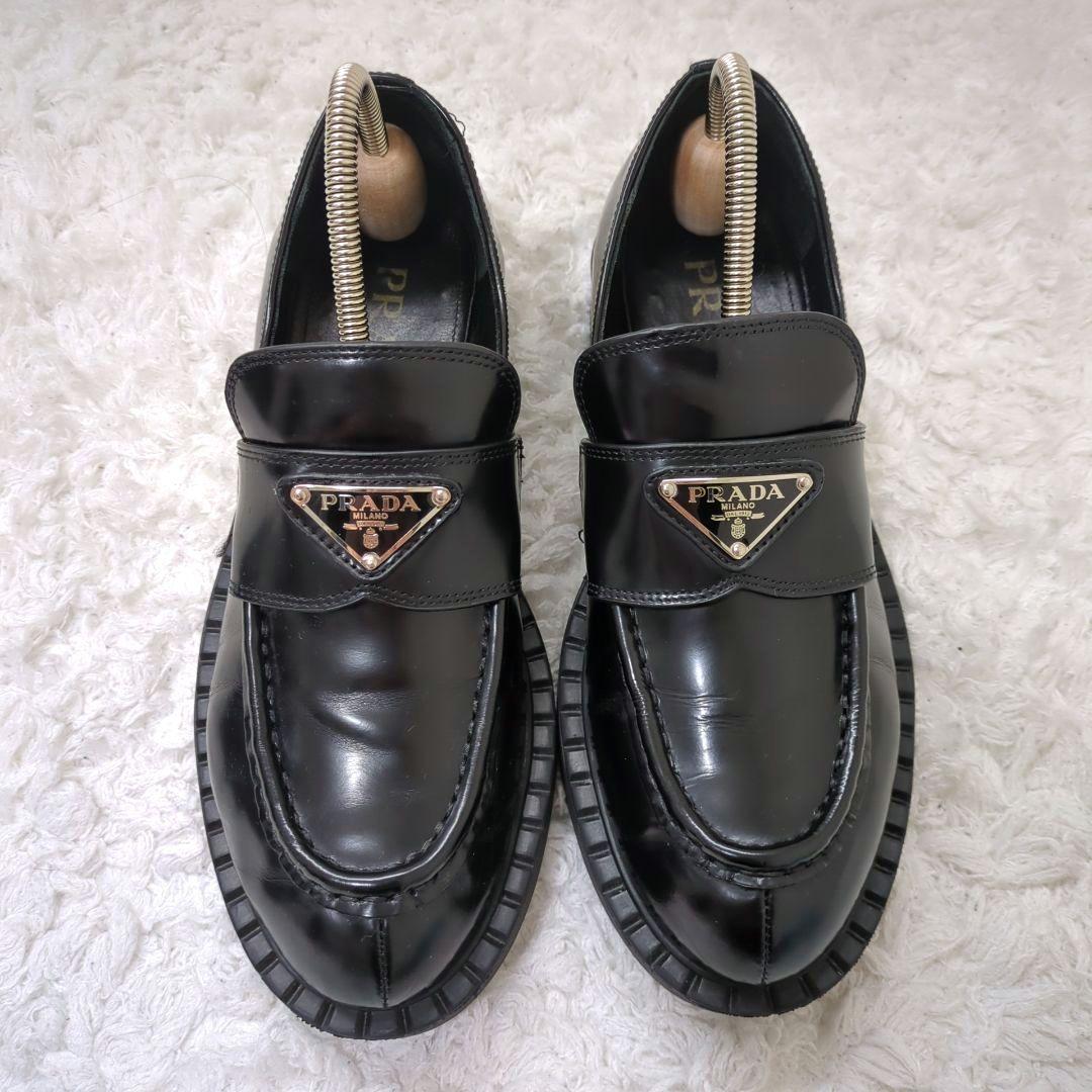 証明書付き✨PRADA　チョコレート　ローファー　ブラッシュドレザー　三角ロゴ