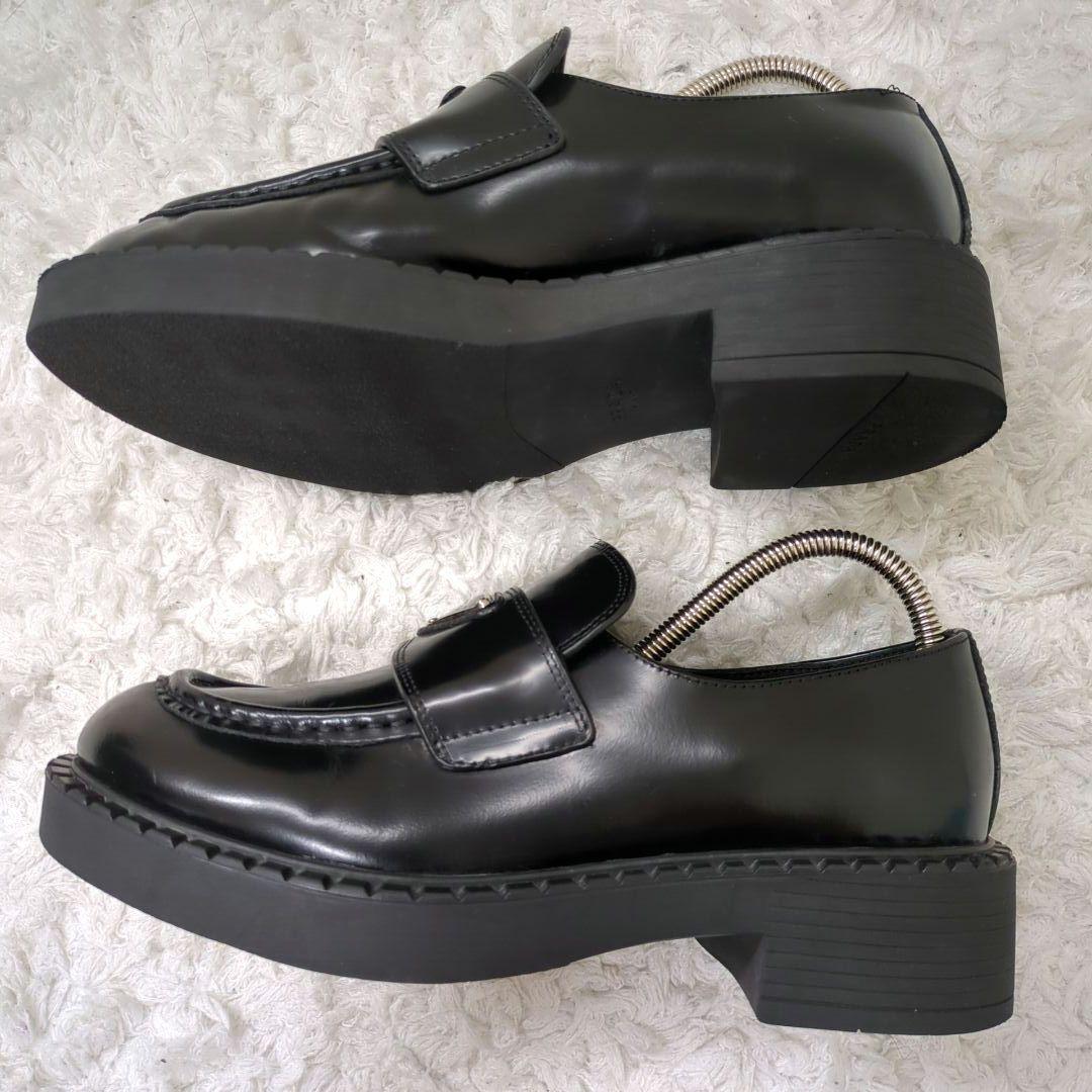 証明書付き✨PRADA　チョコレート　ローファー　ブラッシュドレザー　三角ロゴ
