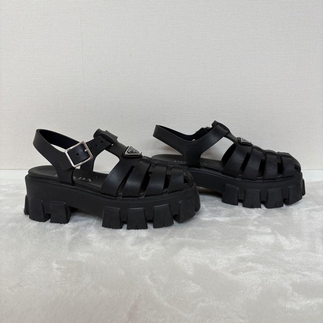 美品　PRADA プラダ　三角ロゴ　モノリス　厚底　サンダル　ブラック　黒　36
