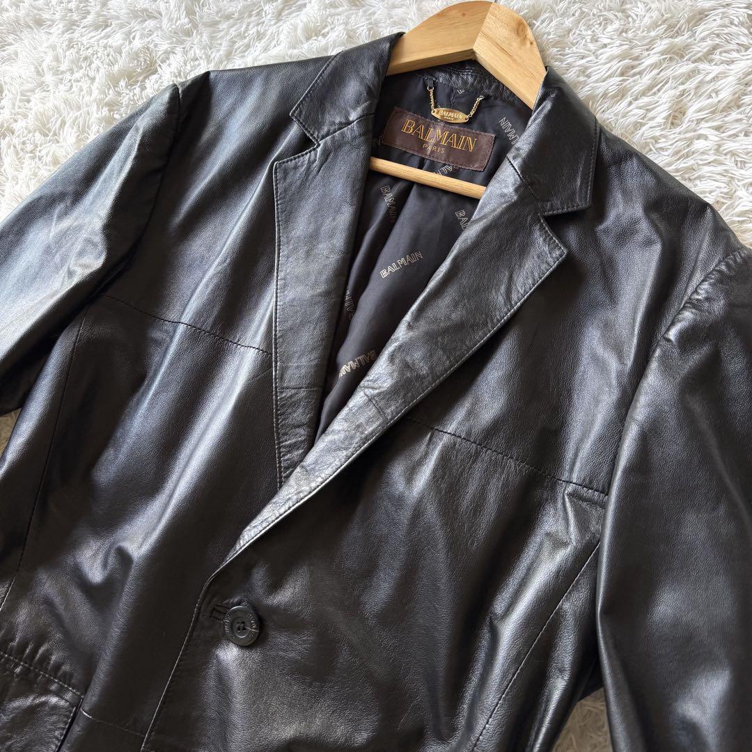 BALMAIN バルマン 本革 羊革 ラムレザー テーラードジャケット M BALMAIN バルマン 本革 羊革 ラムレザー テーラードジャケット M
