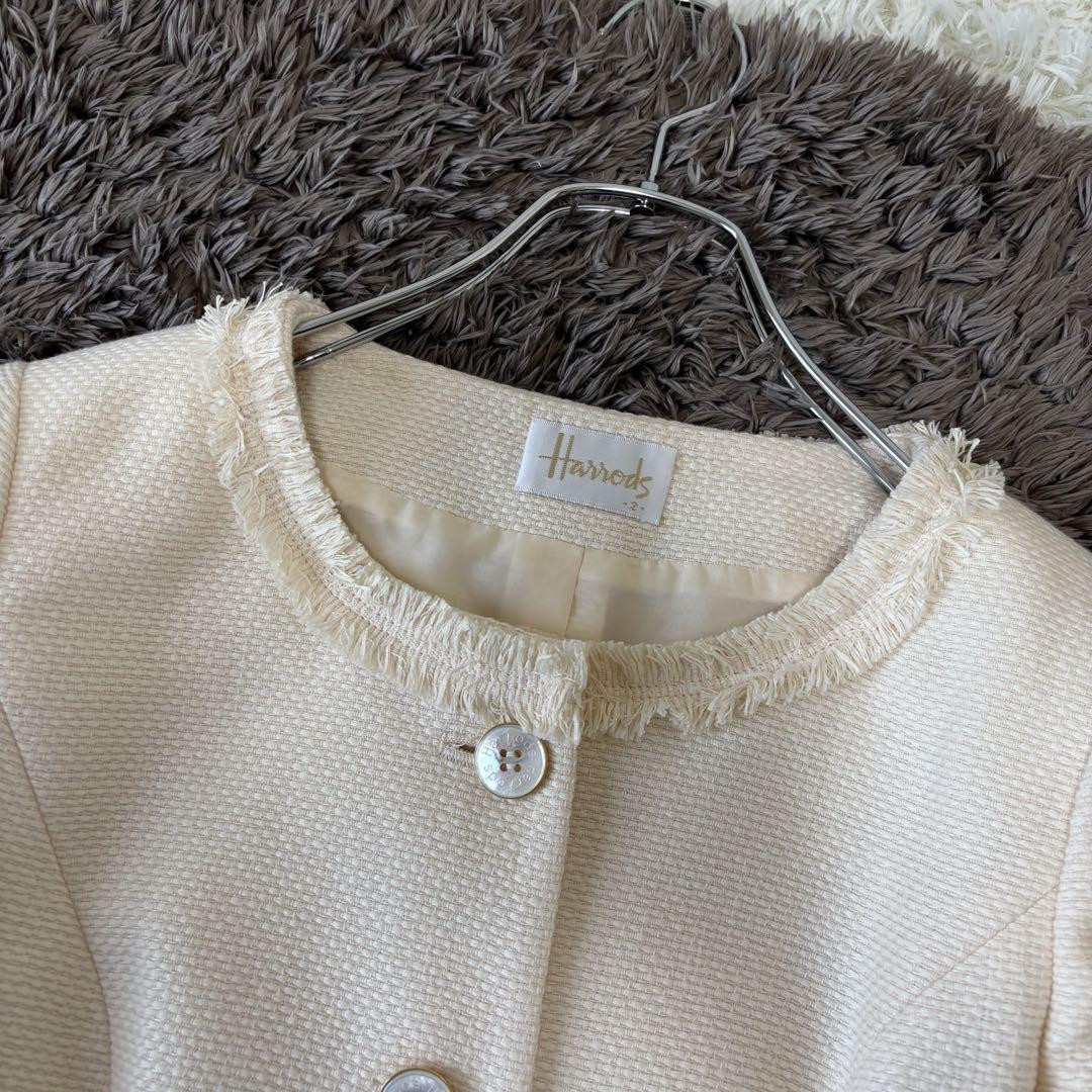 Harrods✨未使用級 ノーカラーツイードジャケット フリンジ
