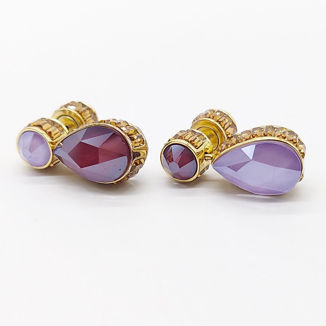 美品　SWAROVSKI ピアス　大粒ストーン　ゴールド×パープル　高級感