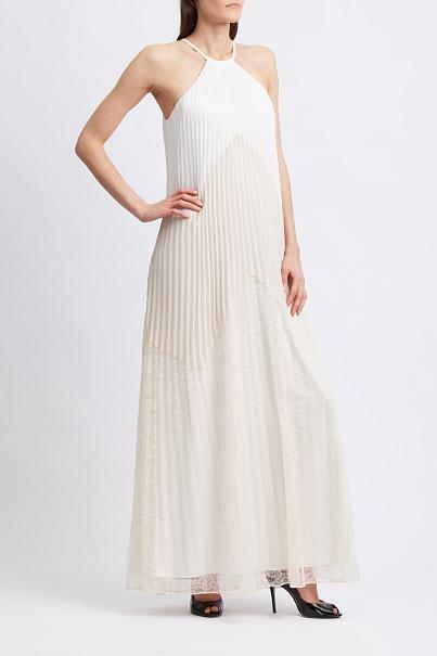 (K05704)BCBGMAXAZRIAカラーブロックプリーツマキシドレス XS