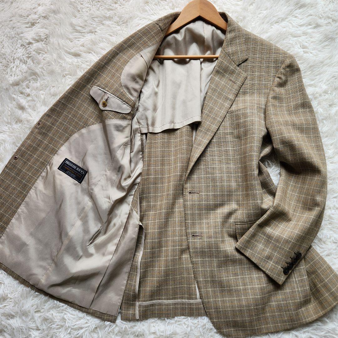 【シルク　カシミヤ】バーバリーロンドン　テーラードジャケット　チェック　L相当