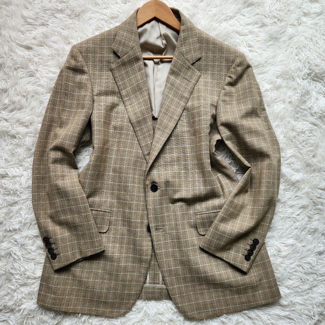 【シルク　カシミヤ】バーバリーロンドン　テーラードジャケット　チェック　L相当