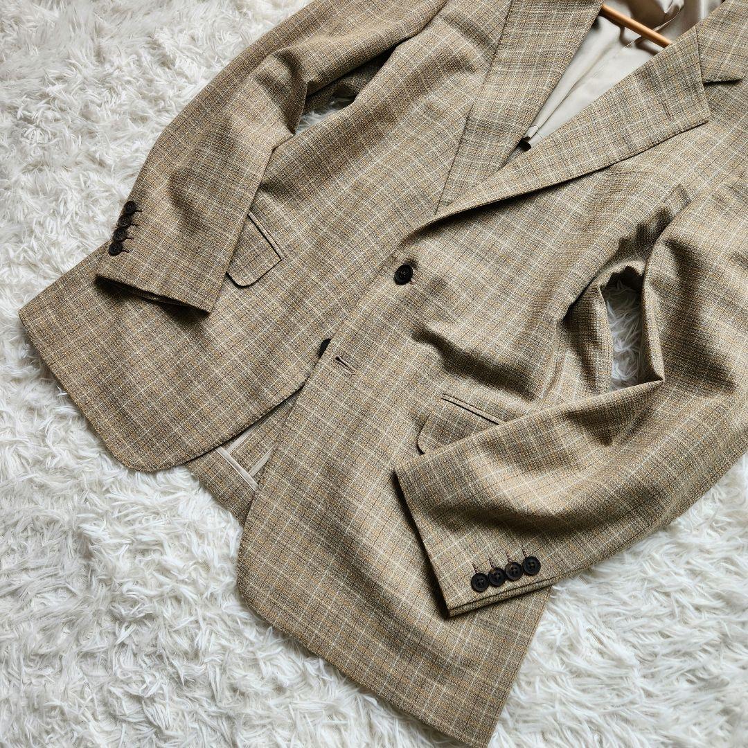 【シルク　カシミヤ】バーバリーロンドン　テーラードジャケット　チェック　L相当