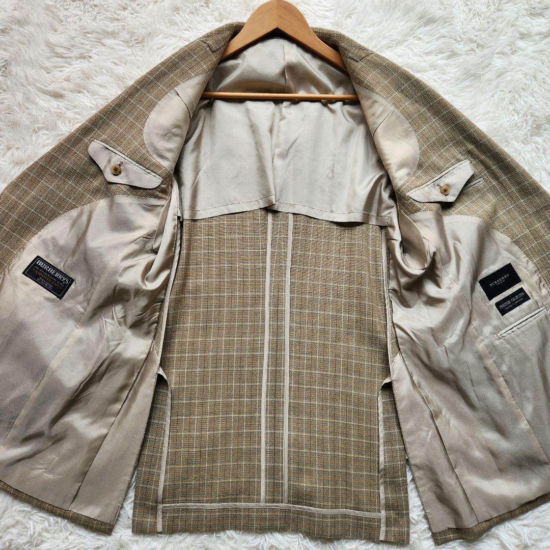 【シルク　カシミヤ】バーバリーロンドン　テーラードジャケット　チェック　L相当