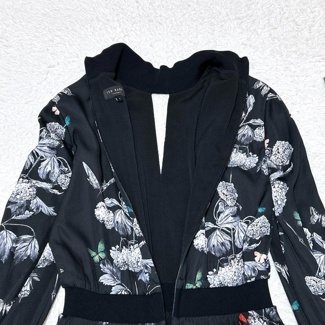 極美品✨️テッドベイカー　バタフライ柄 ワンピース　フラワー　フローラル　黒　1 TED BAKER - 極美品✨️テッドベイカー バタフライ柄ワンピース