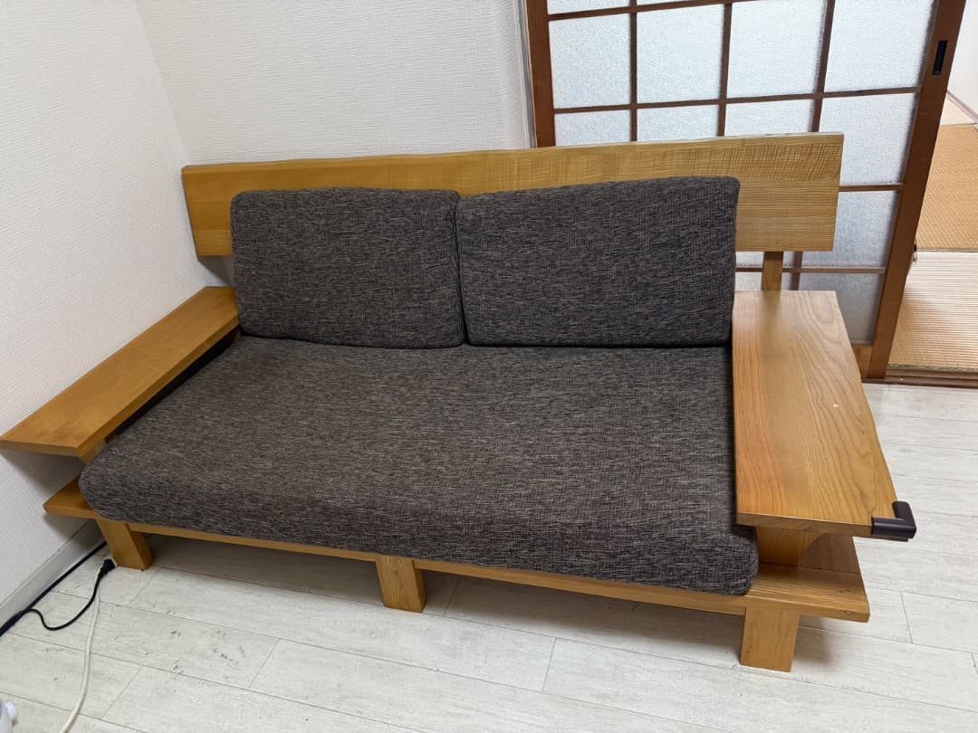 おしゃれ和モダンタモ材使用木枠 ローソファー2人掛け