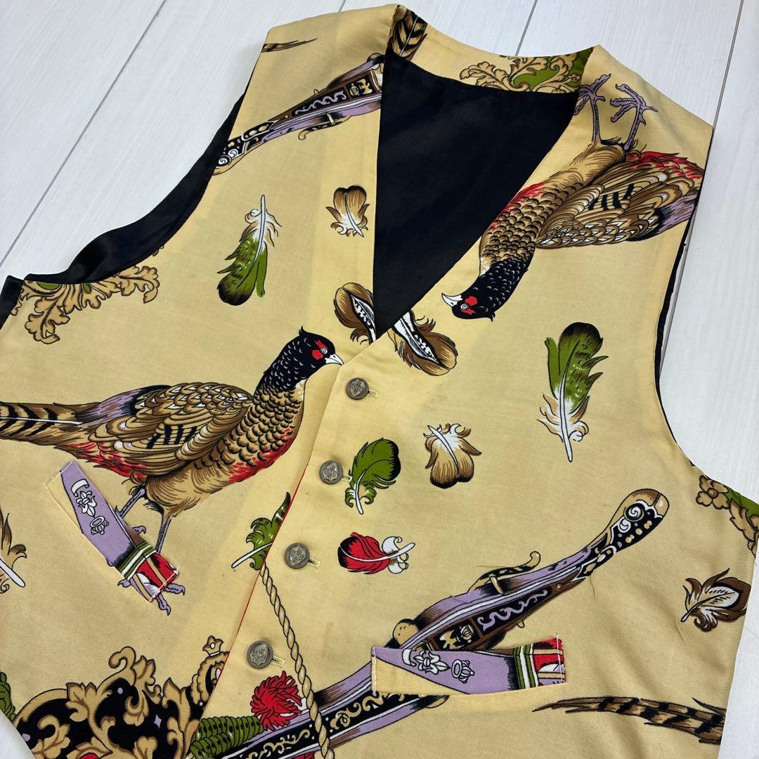 80´sビンテージ古着!コウライキジ 高麗雉 柄 ベスト ジレ ベージュ
