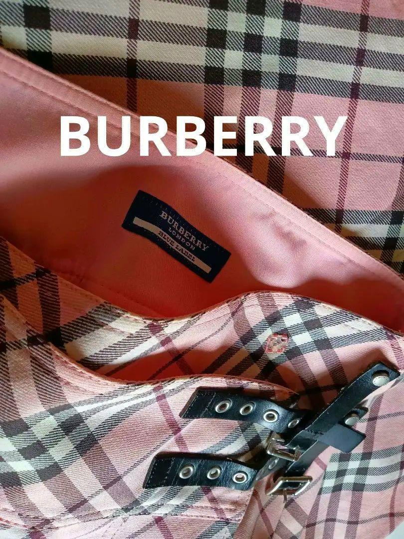 美品　BURBERRYバーバリープリーツスカート　ピンク　牛革ベルト　38