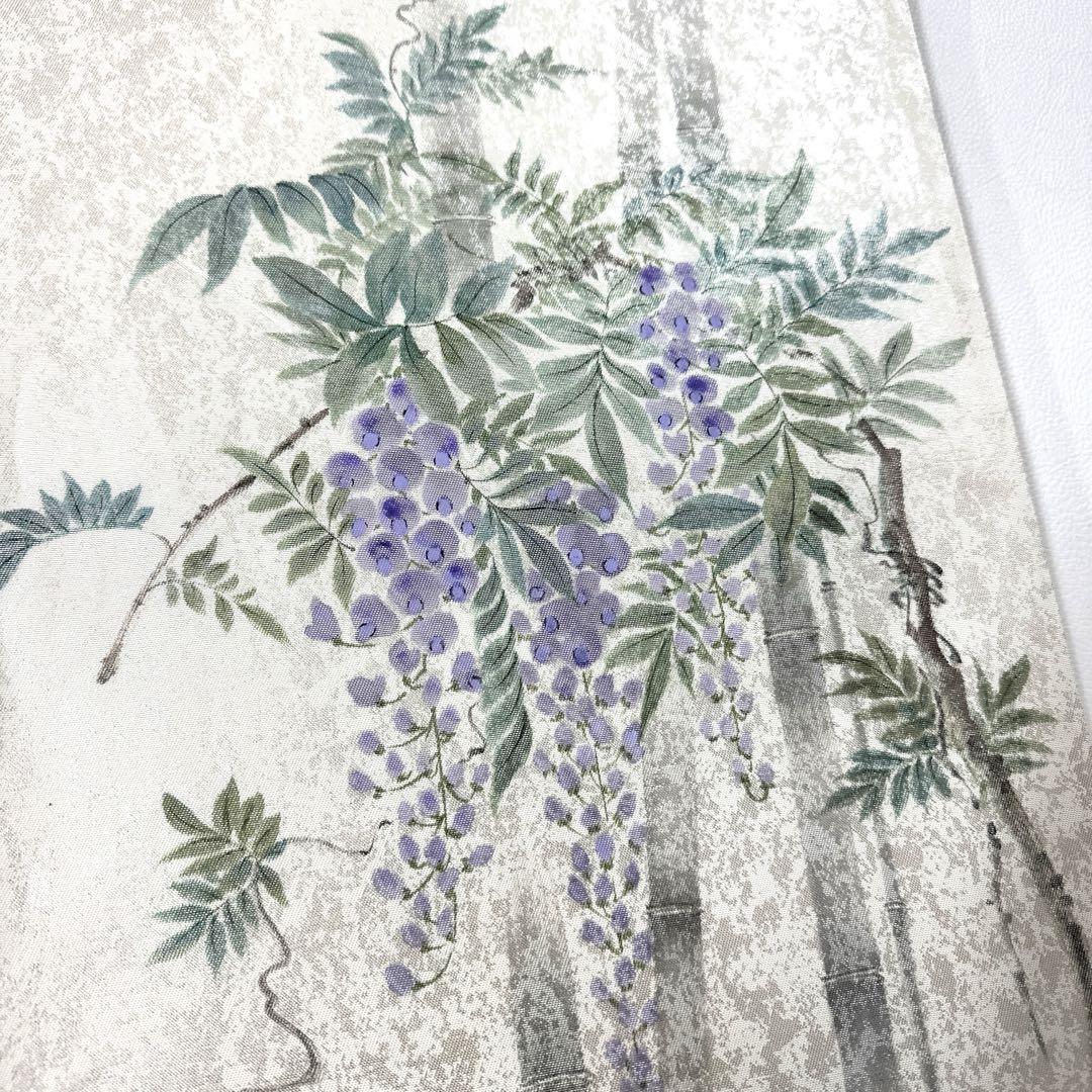 帯962 ●高級 正絹 落款 作家物 太鼓六通 袋帯 藤の花