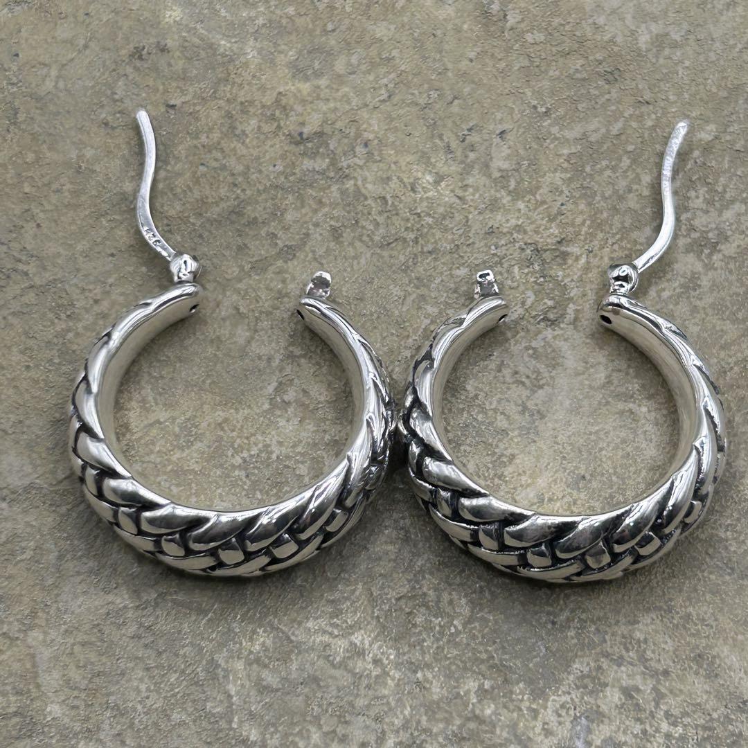 専用 シルバー925 Silver 編み込みデザインワイドピアス/軽研磨仕上げ