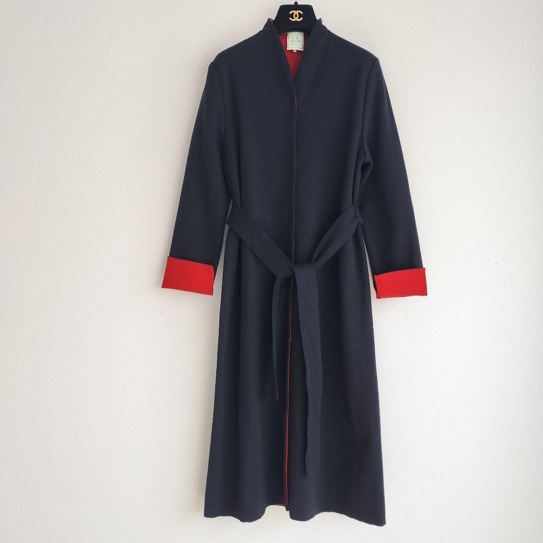 極美品】シビラ ニットコート ロング 黒 赤 ベルト ロング