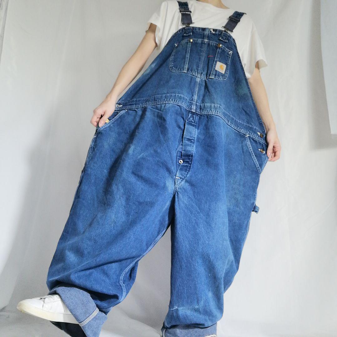 USA製 Carhartt デニム オーバーオール 超極太 W56 ビッグサイズ