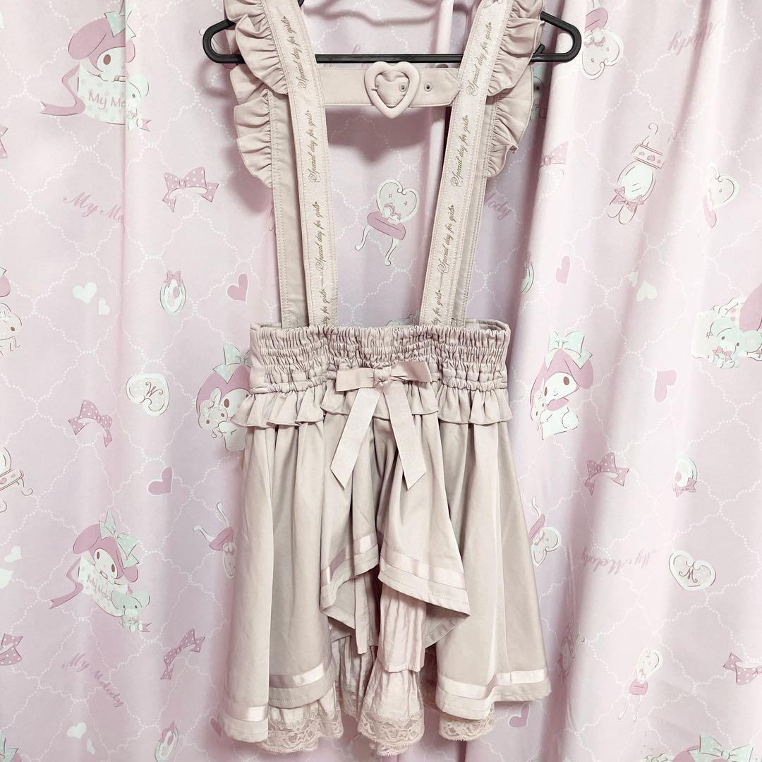 LIZLISA リズリサ メッセージリボンサスペンダー付きスカート ピンク