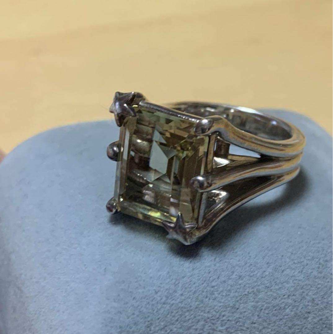K18/K18WG 11.74ct レモンクォーツ ダイヤ リング 11号