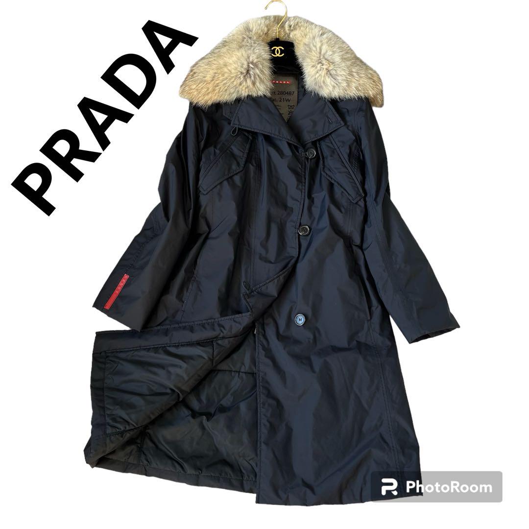 PRADA ロングコート 2WAY リアルファー 着脱 ゴアテックス 袖ロゴ