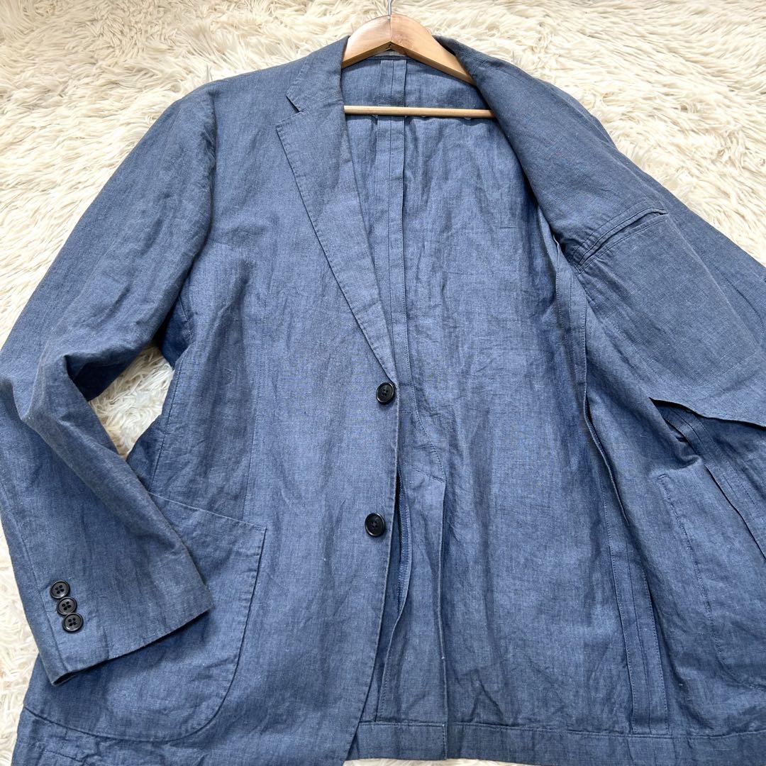 極美品✨UNIQLO テーラードジャケット　麻　ブルー　XL 春夏