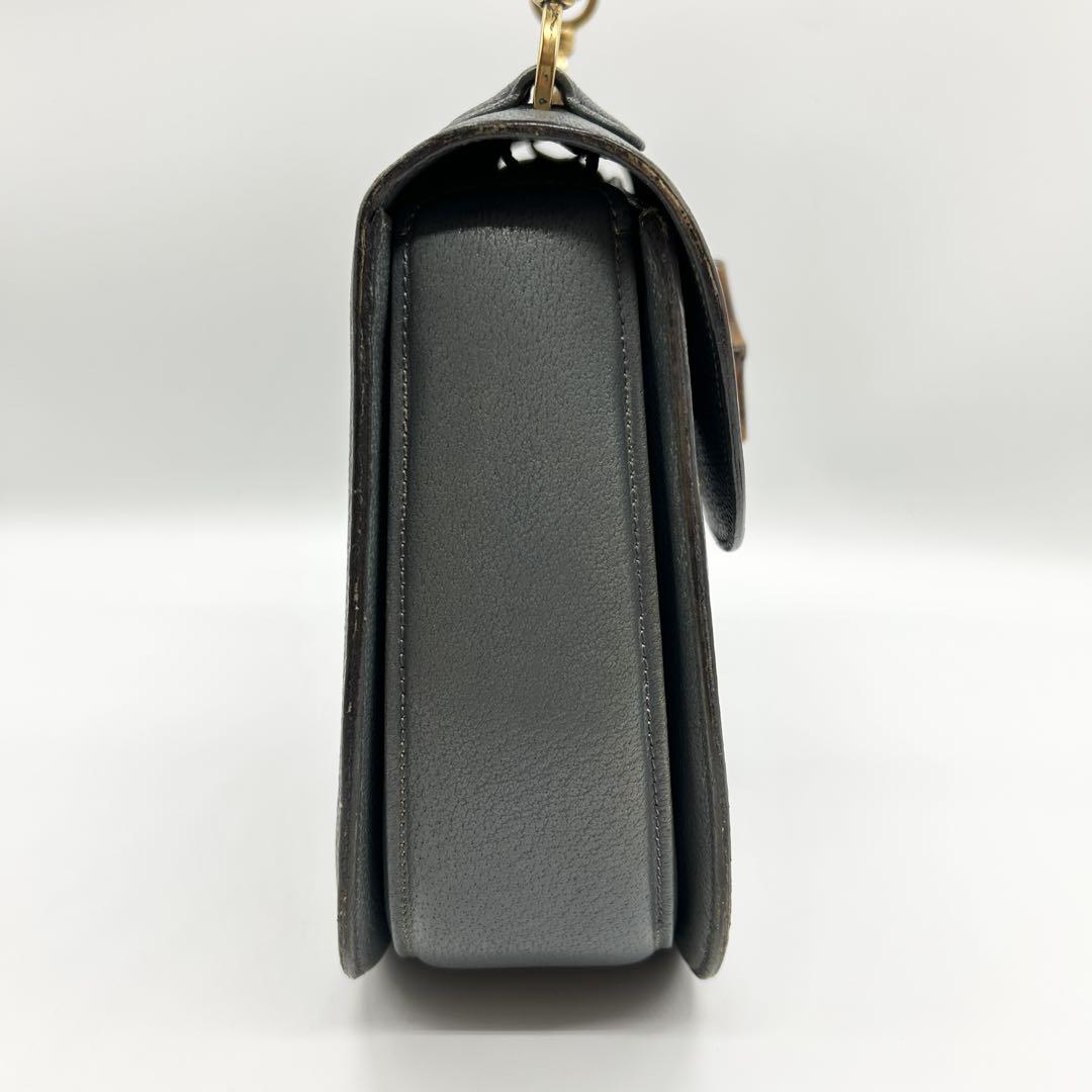GUCCI グッチ バンブー ハンドバッグ ブルー ターンロック