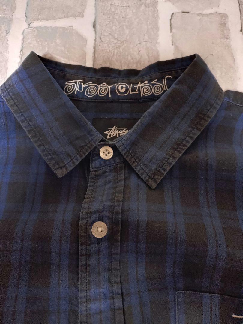 【入手困難】【Stussy】【Lサイズ】【 青✖黒】 長袖チェックシャツ
