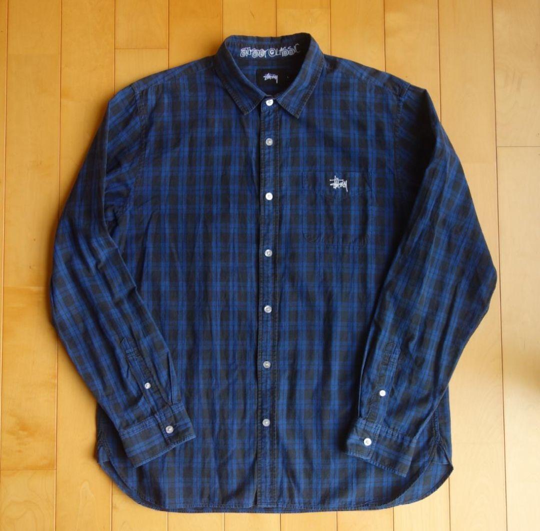 【入手困難】【Stussy】【Lサイズ】【 青✖黒】 長袖チェックシャツ