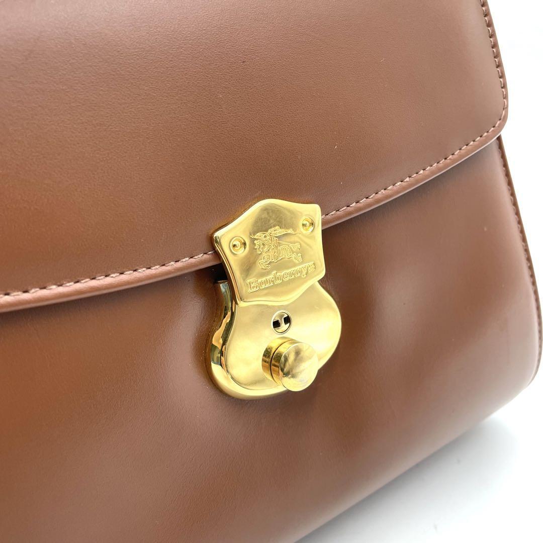 【美品】バーバリー　ハンドバッグ　ロック金具　ホースロゴ　レザー　ブラウン