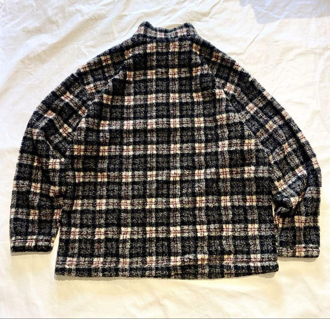 90s USA製 EDDIE BAUER チェック柄 ハーフジップ ボアフリース