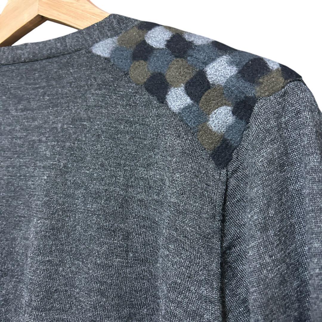 PRADA プラダ ニットカーディガン 切替ドット 薄手 38 チャコールグレー