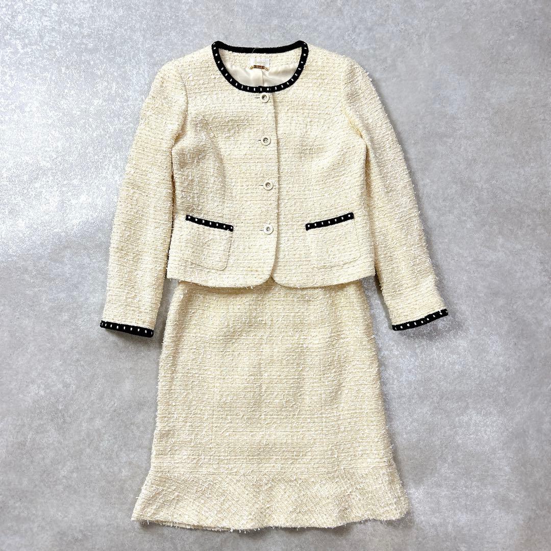 ハロッズ Harrods ツイード ノーカラー スカートセットアップ L 大きい ハロッズ Harrods ツイード ノーカラー スカートセットアップ L 大きい