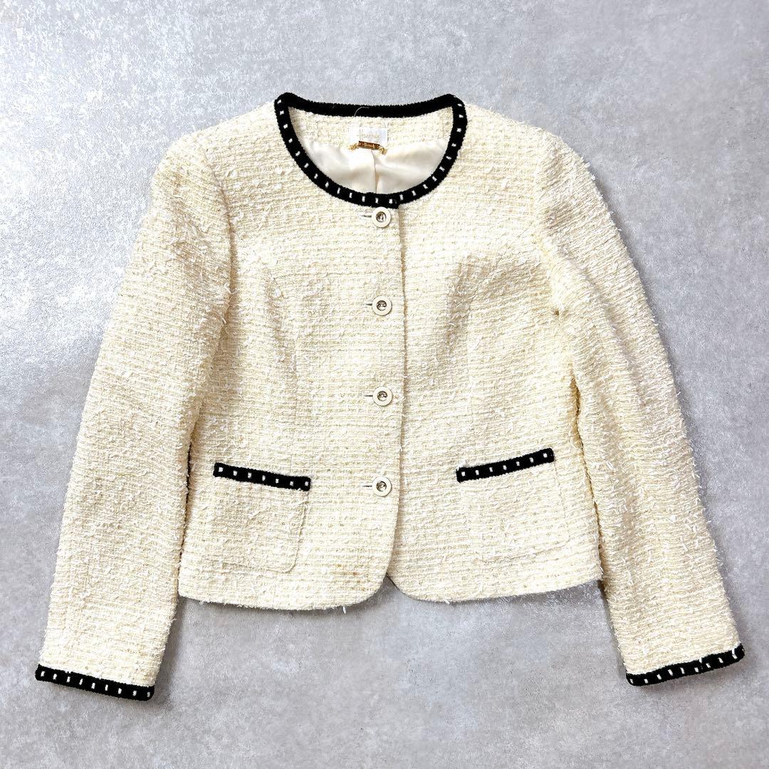 ハロッズ Harrods ツイード ノーカラー スカートセットアップ L 大きい ハロッズ Harrods ツイード ノーカラー スカートセットアップ L 大きい