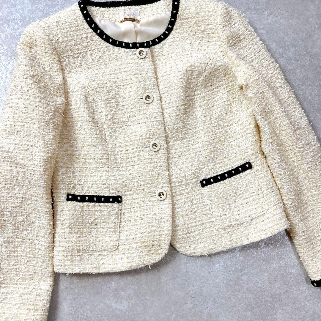 ハロッズ Harrods ツイード ノーカラー スカートセットアップ L 大きい ハロッズ Harrods ツイード ノーカラー スカートセットアップ L 大きい