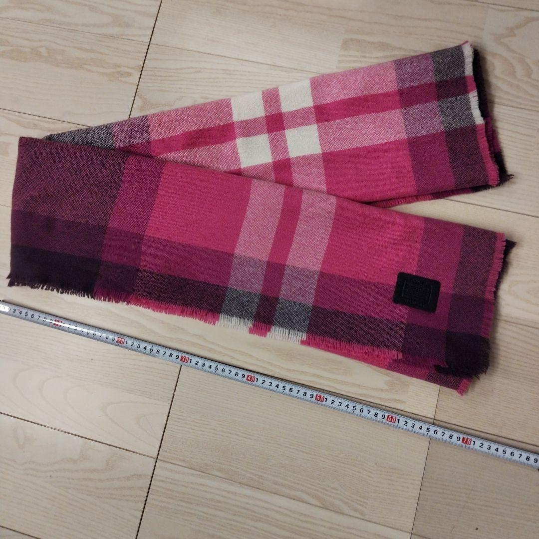 COACH コーチ チェック柄マフラー ピンク系 約180cm