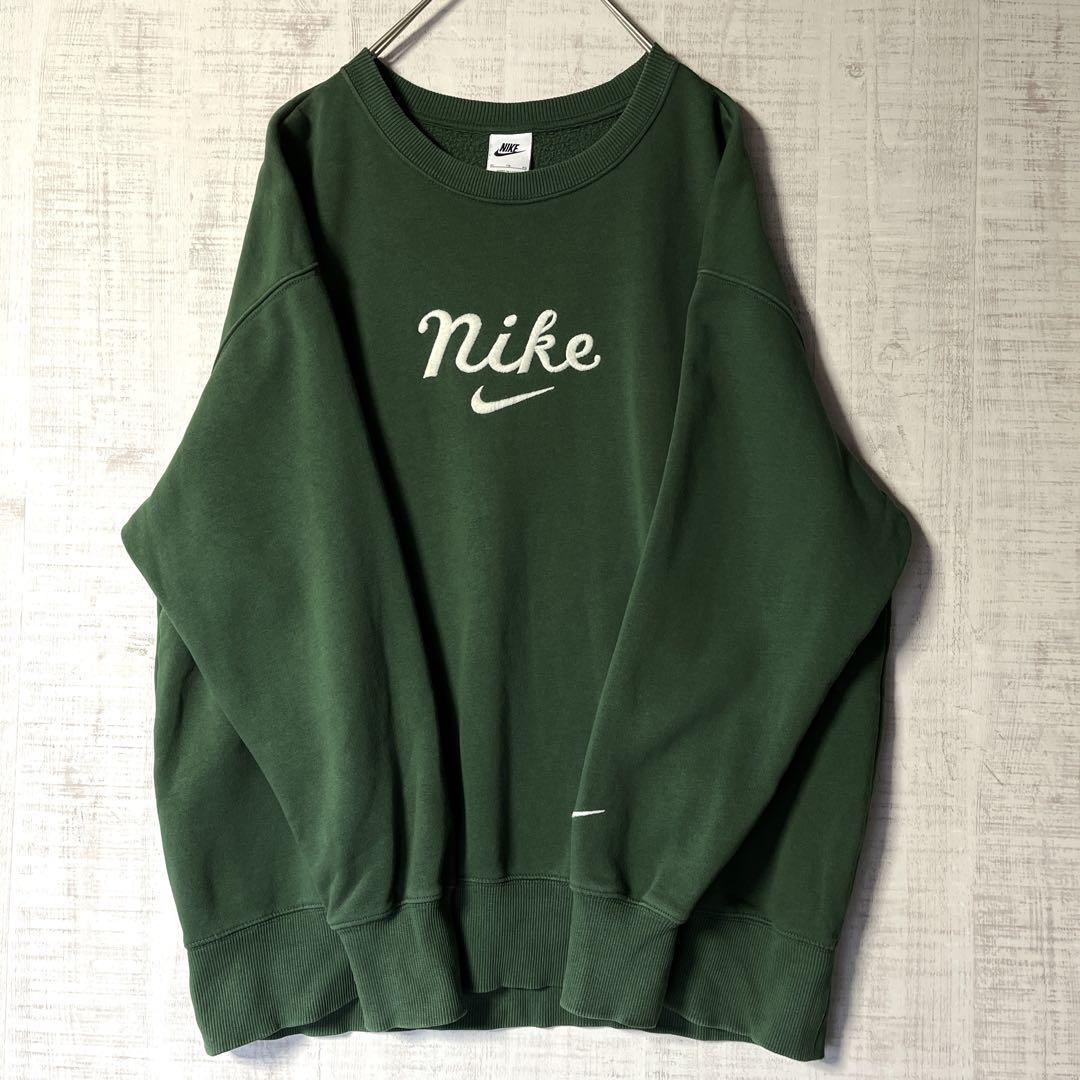 NIKE ナイキ 筆記体ロゴ刺繍 スウェット トレーナー グリーン 緑 XL