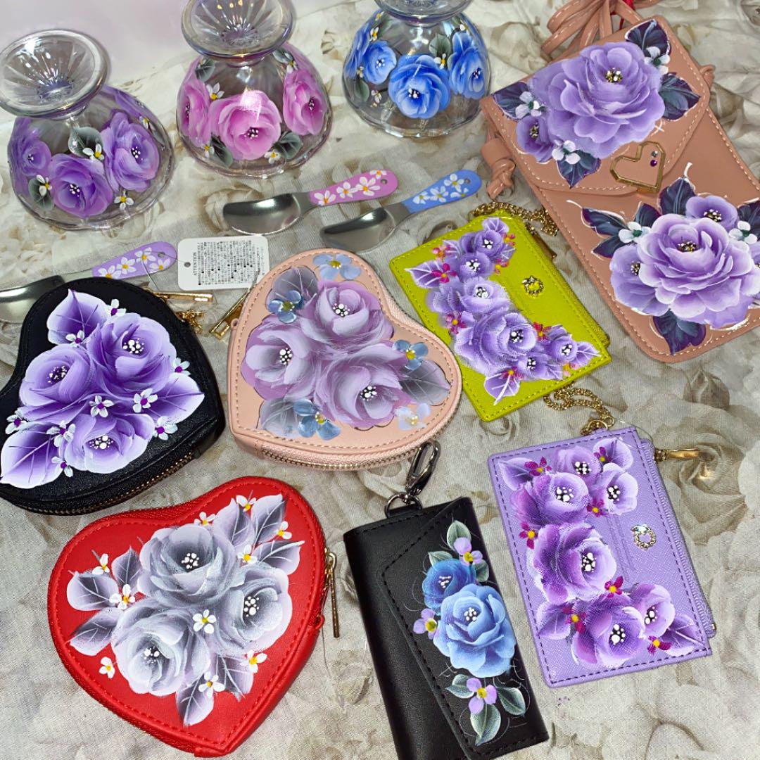 トートバック スマホポシェット コインケース他 薔薇 トールペイント