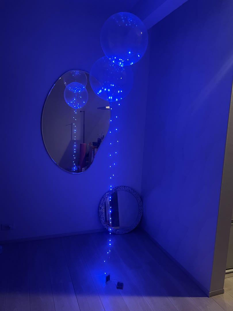 即発送【浮かせてお届け】LEDヘリウムバルーン　風船ブルーライト付とピンクハート