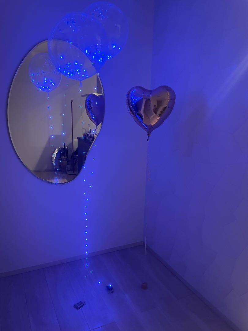 即発送【浮かせてお届け】LEDヘリウムバルーン　風船ブルーライト付とピンクハート