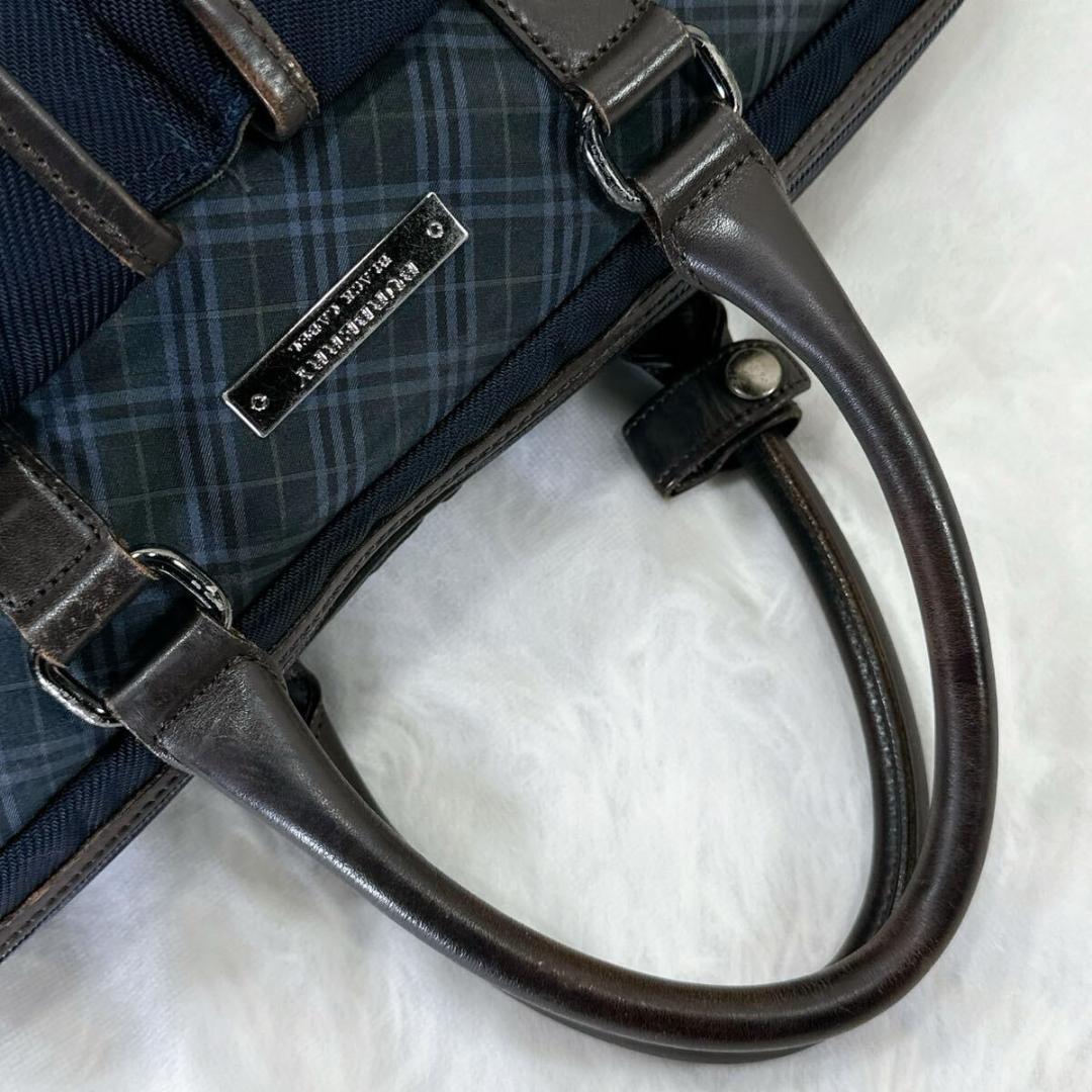 希少 バーバリーブラックレーベル☆ロゴ刻印 キャンバス レザー ビジネスバッグ BURBERRY BLACK LABEL - 希少品 バーバリーブラックレーベル