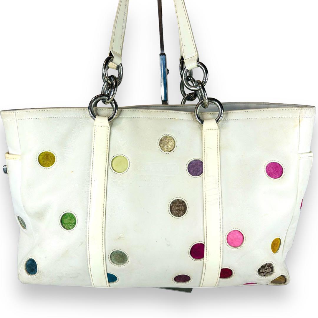 いラインアップ レア物 COACH コーチ ドットギャラリートート マルチカラー 大 バッグ