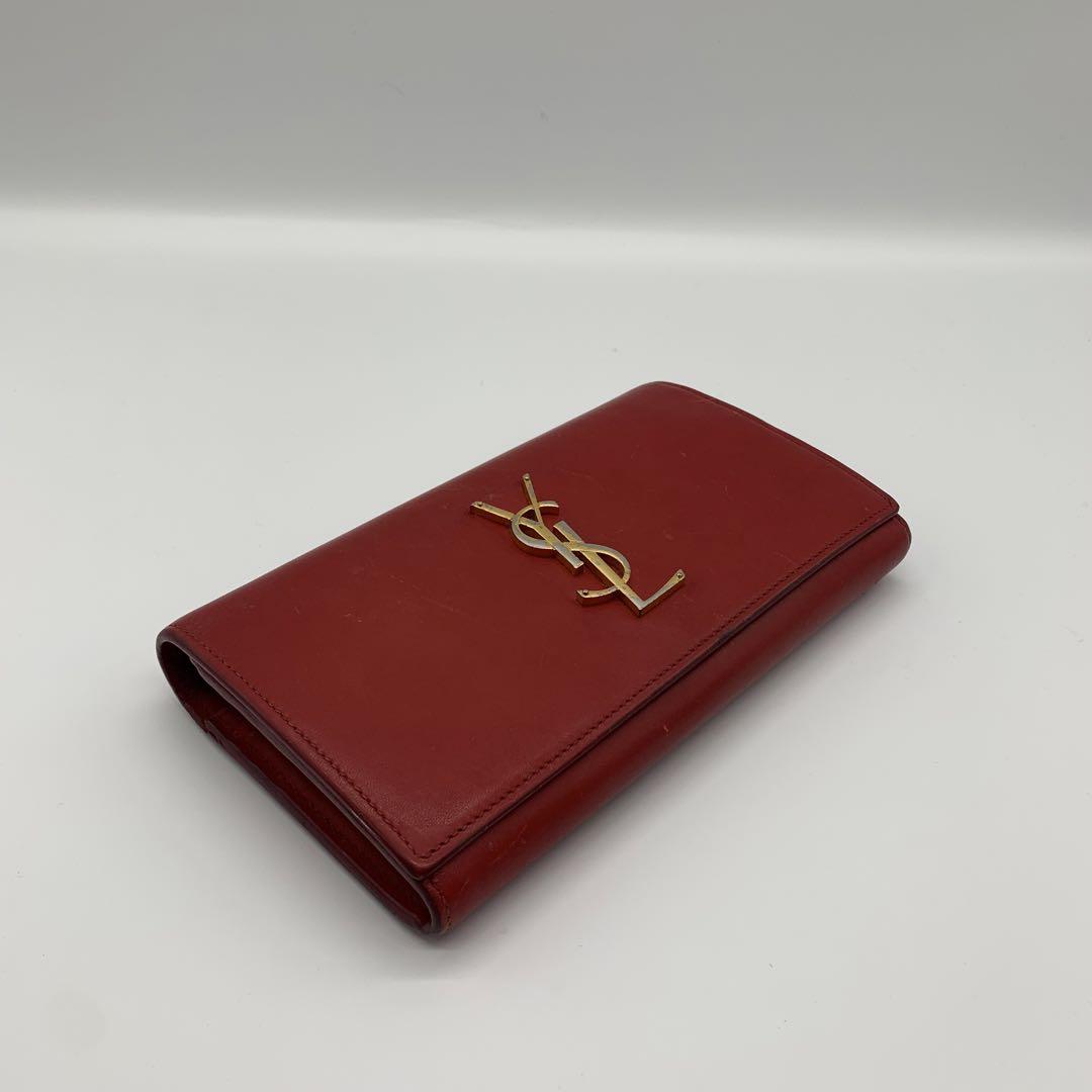イヴサンローラン SAINT LAURENT 長財布 レザー レッドxゴールド レディース