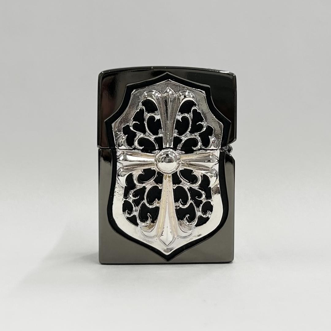 ZIPPO　ジッポー　メタルジャケット　ライター　クロス　十字架　盾　シルバー