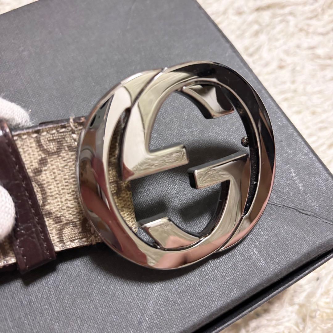 美品 GUCCI グッチ ベルト インターロッキングG GG柄 PVC レザー
