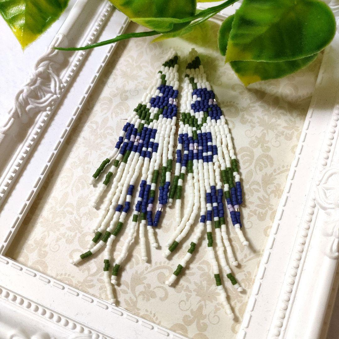 No.302 ハンドメイド☆デリカビーズステッチ フリンジピアス