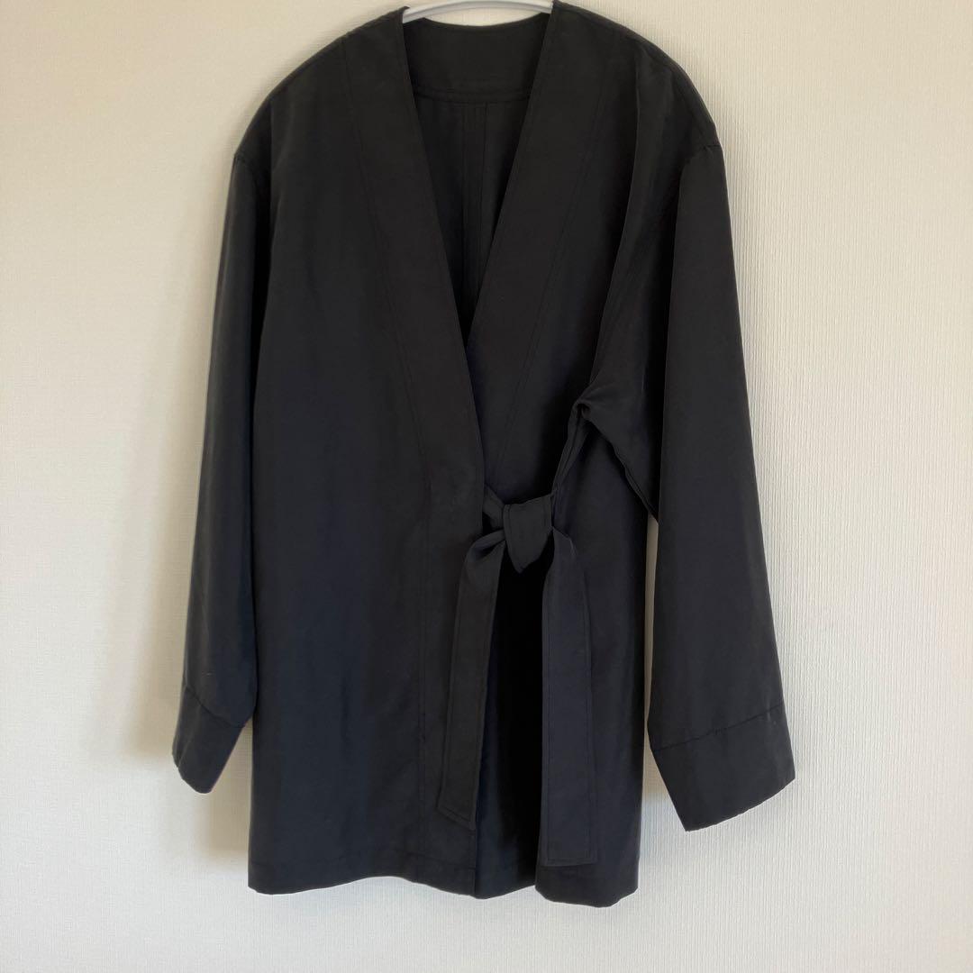 新品 アダムエロペ ブラック ノーカラージャケット ベルト付き